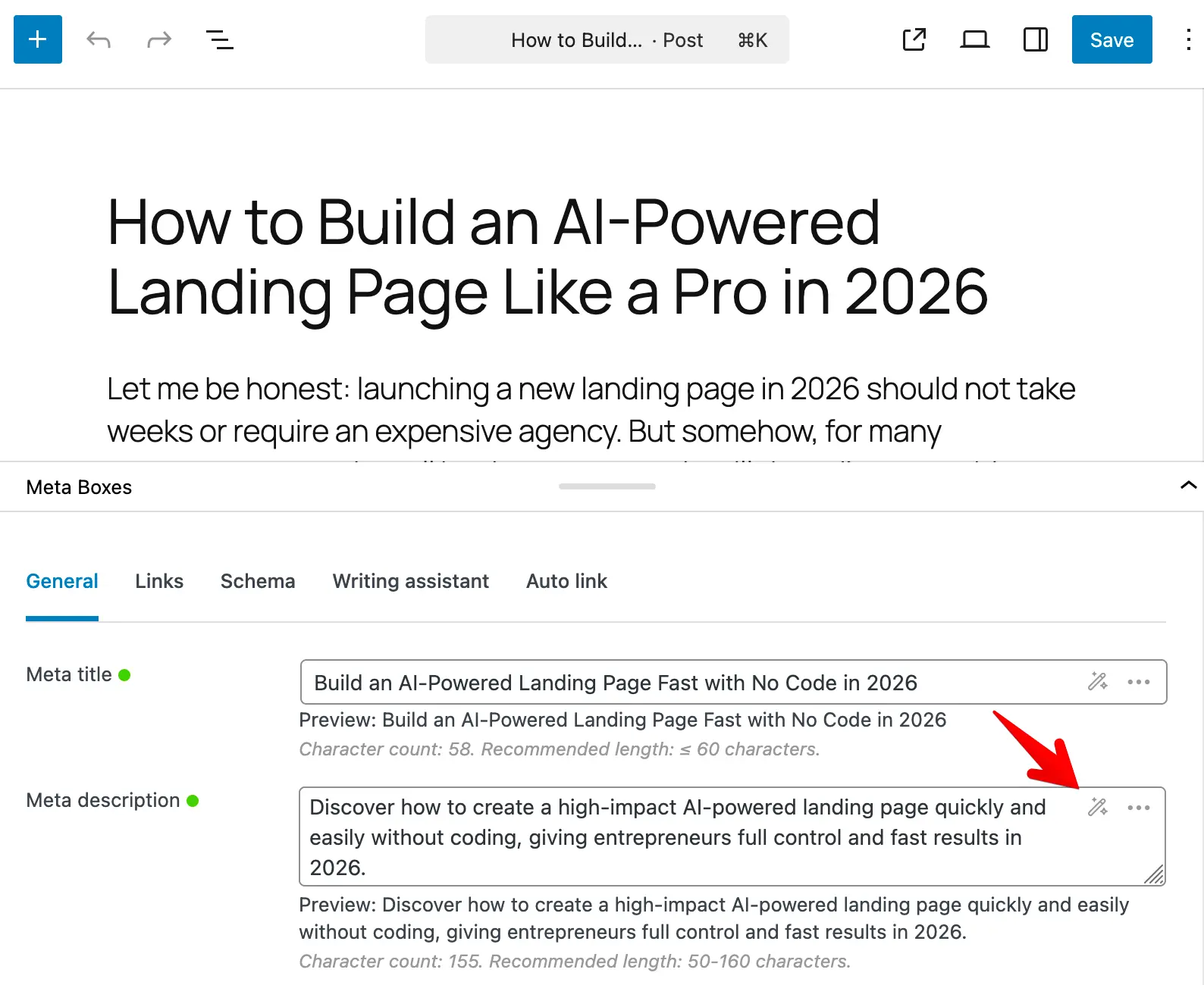Generating meta descriptions with AI