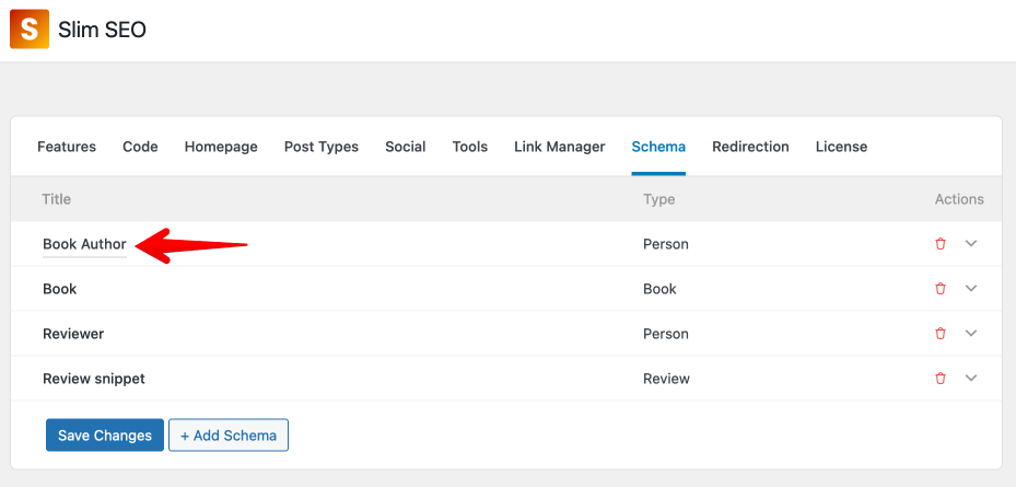 Changing schema title
