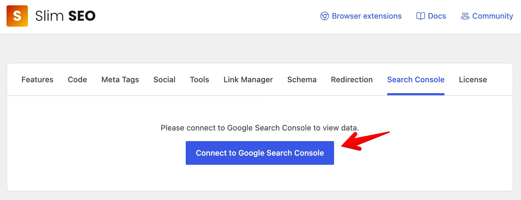 Click the button to connect to Google Search Console