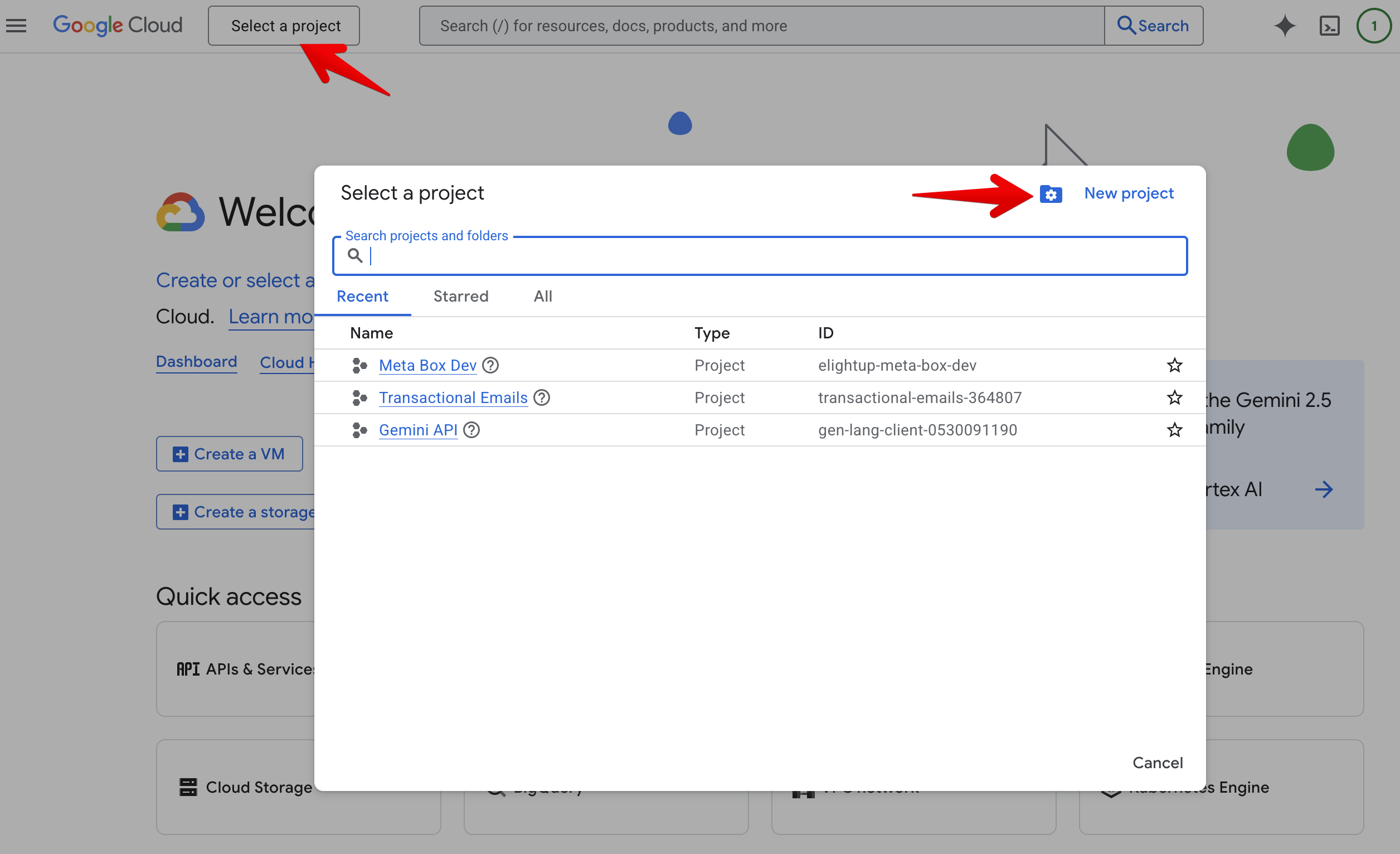 Creating a project on Google Cloud