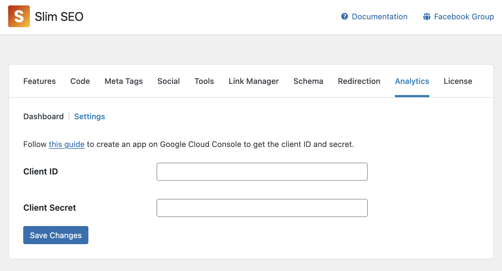 Enter Client ID and Client Secret