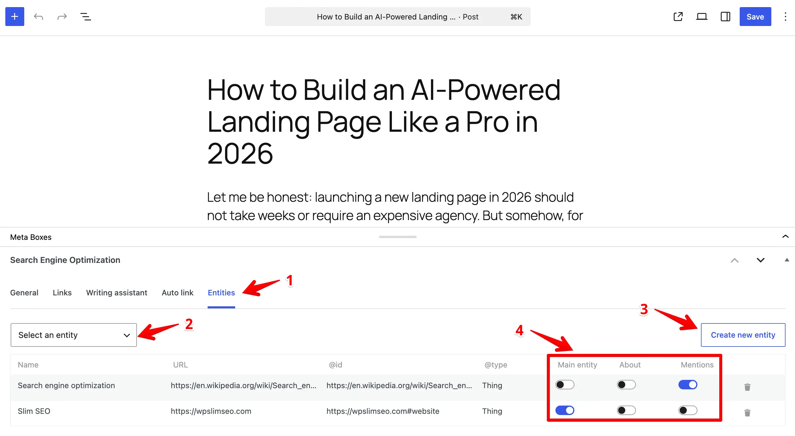 Attach entities to posts