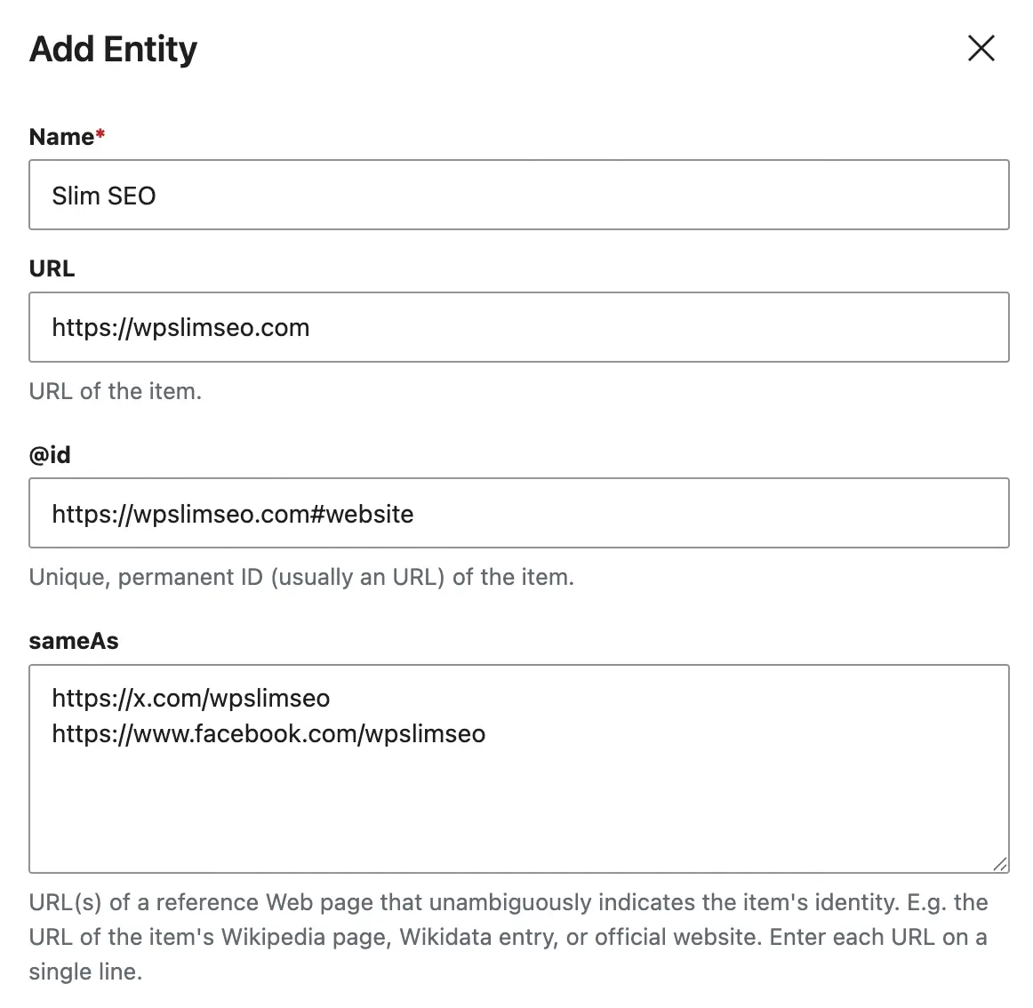 Entity popup