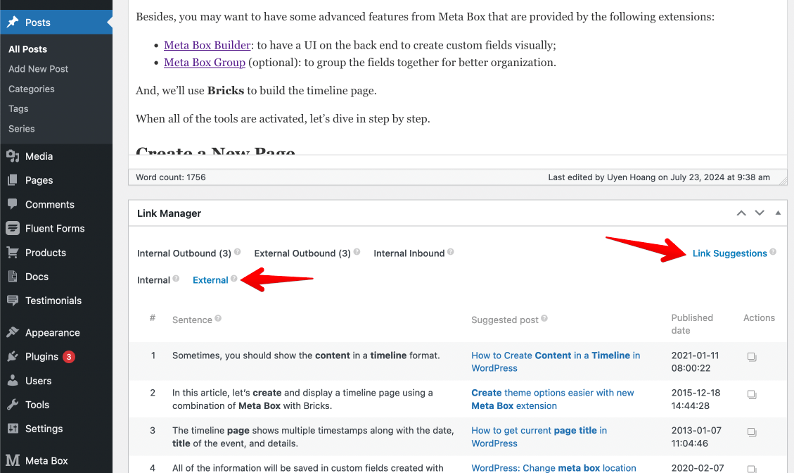 View suggestions for links from external websites