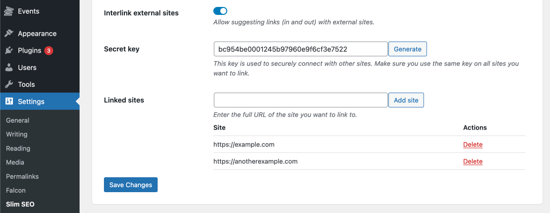 List of linked sites