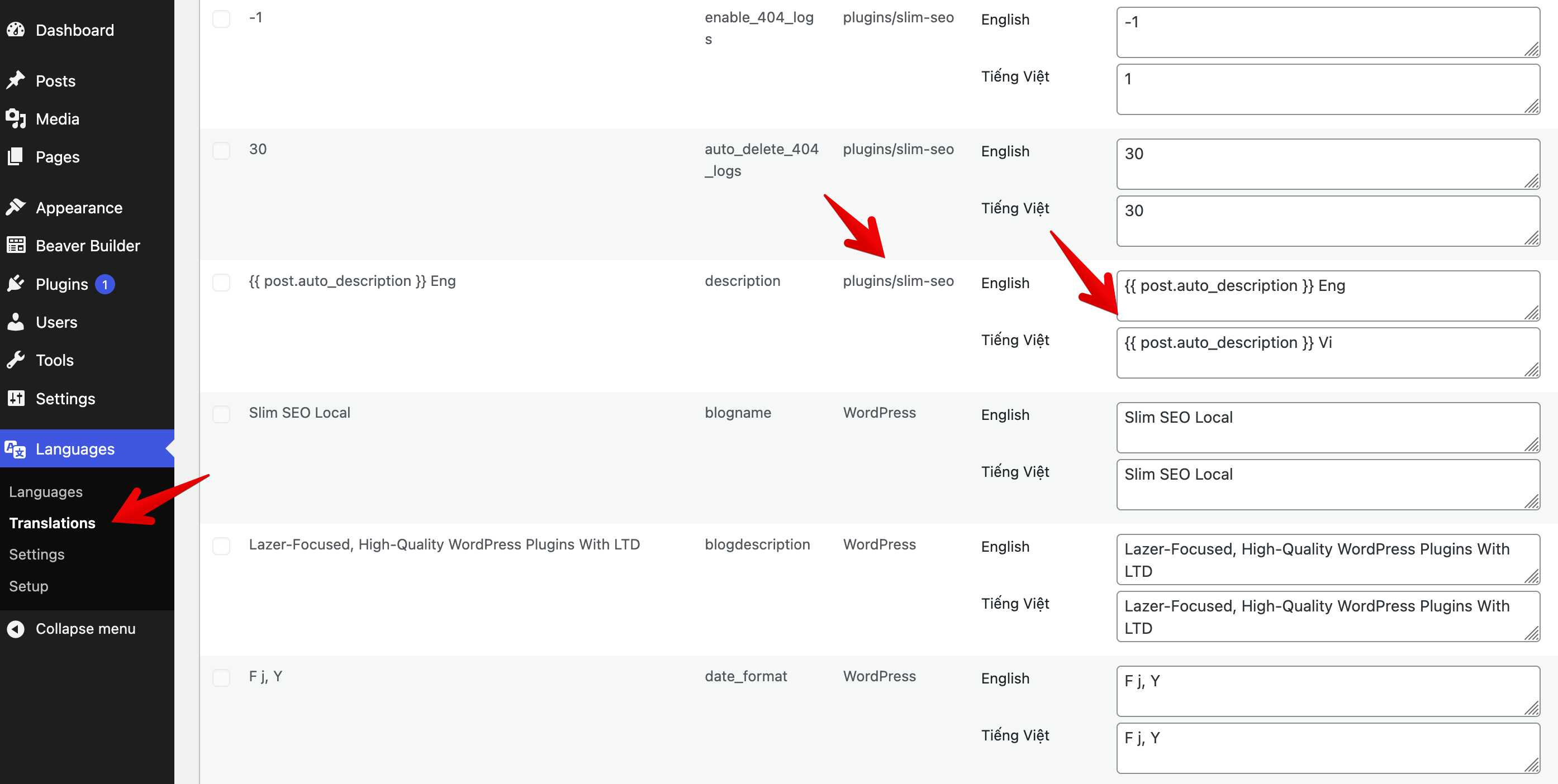 Translate Slim SEO settings with Polylang