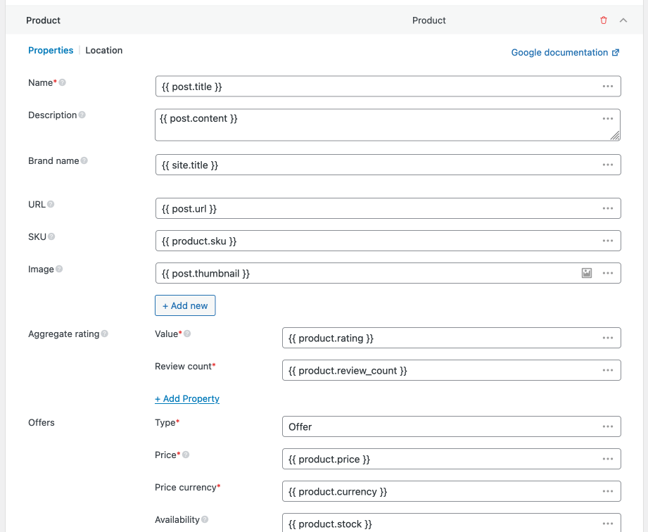 Product schema
