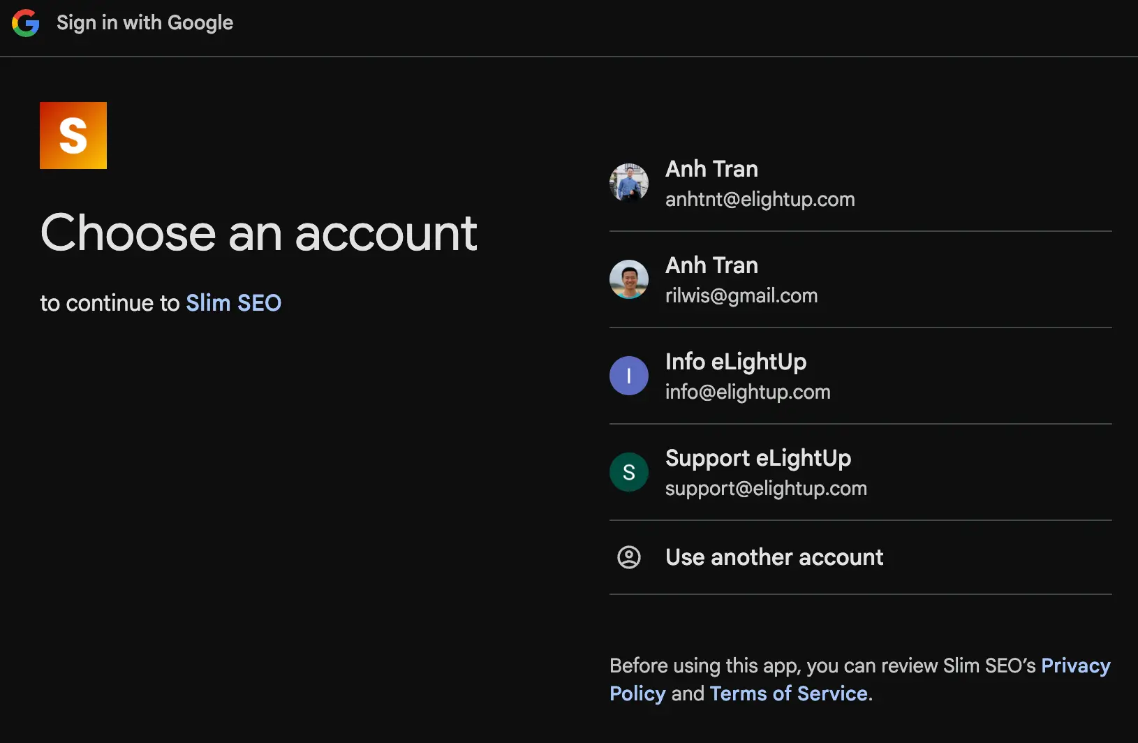 Choose your Google account