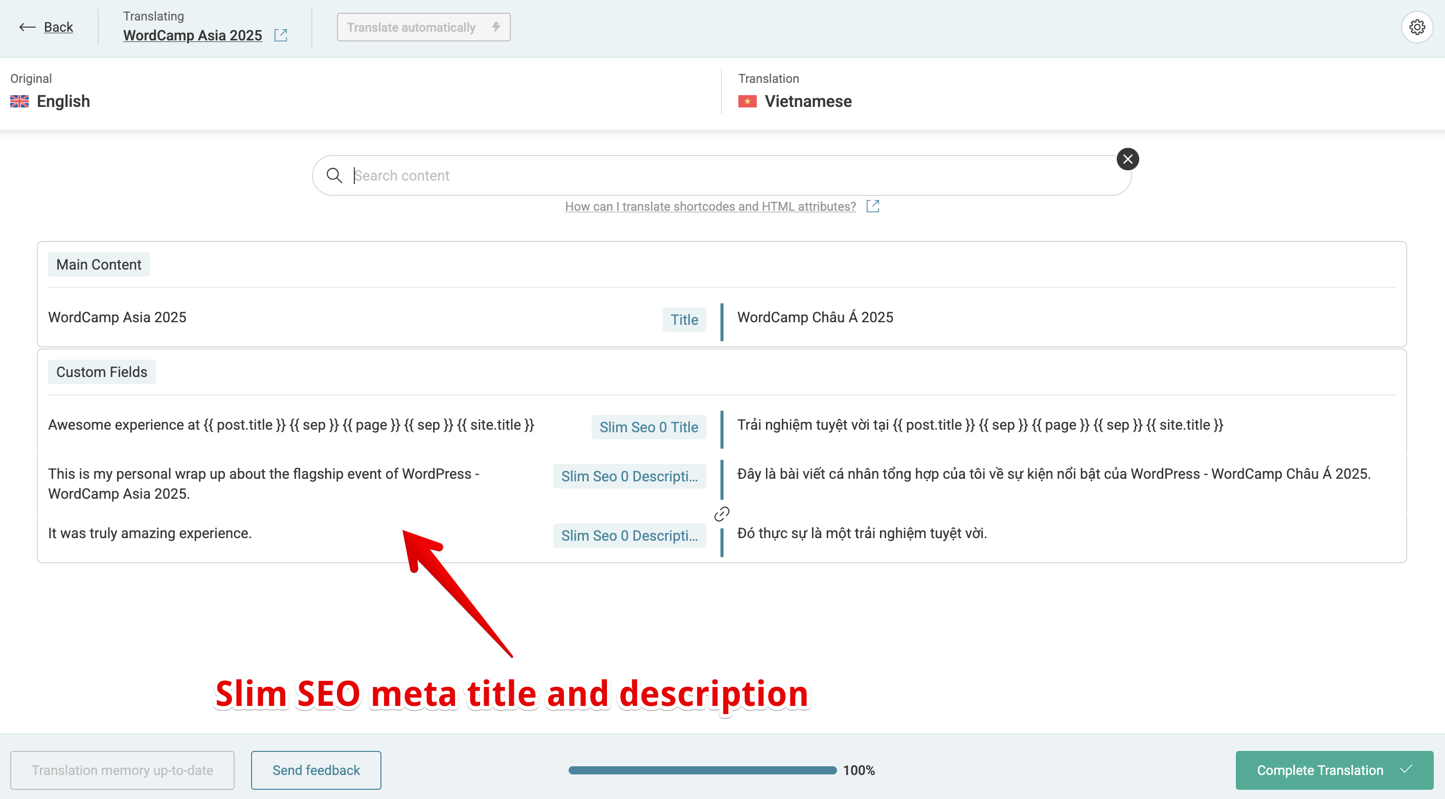 WPML translate editor screen
