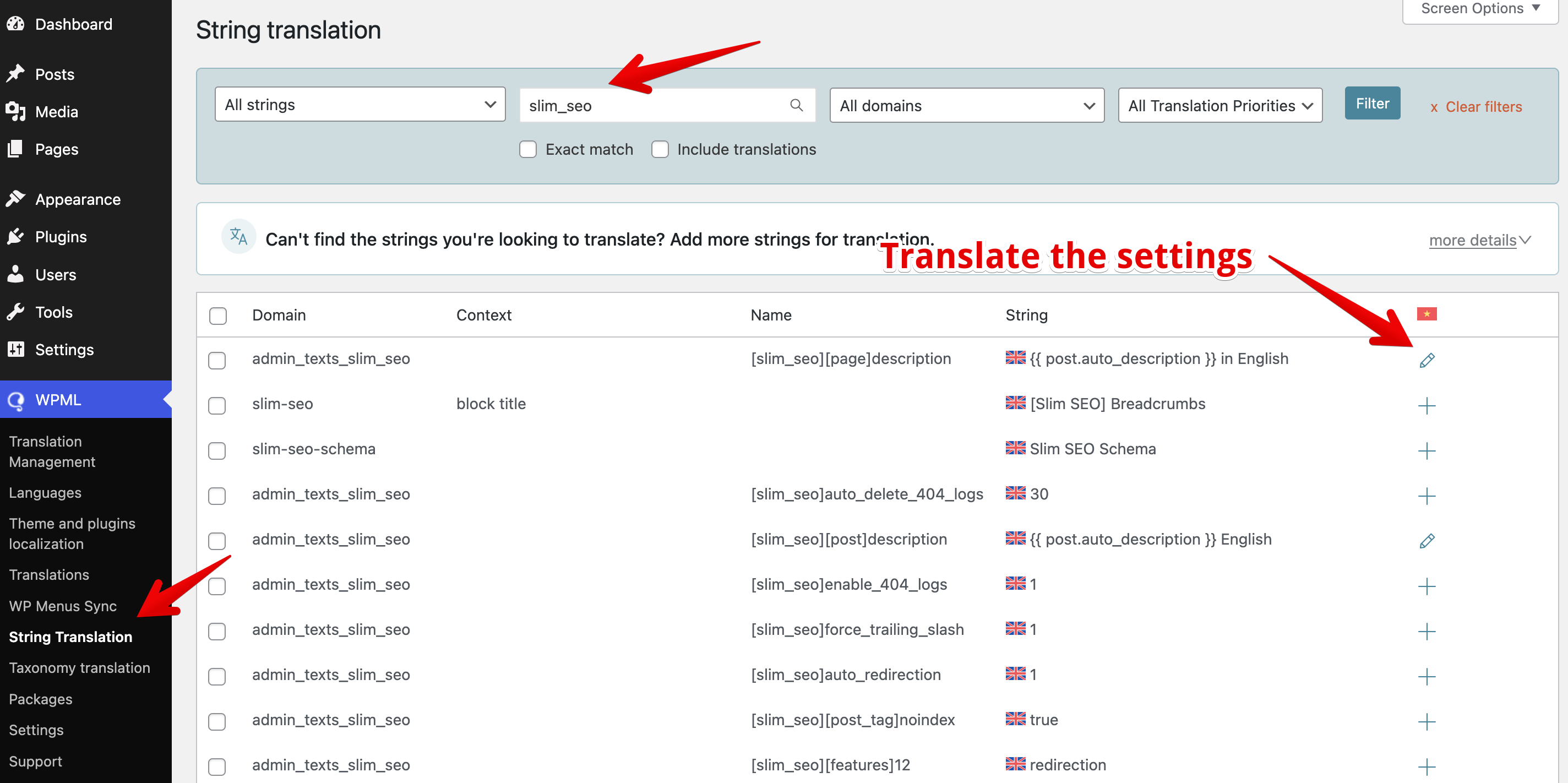 Translate Slim SEO settings with WPML
