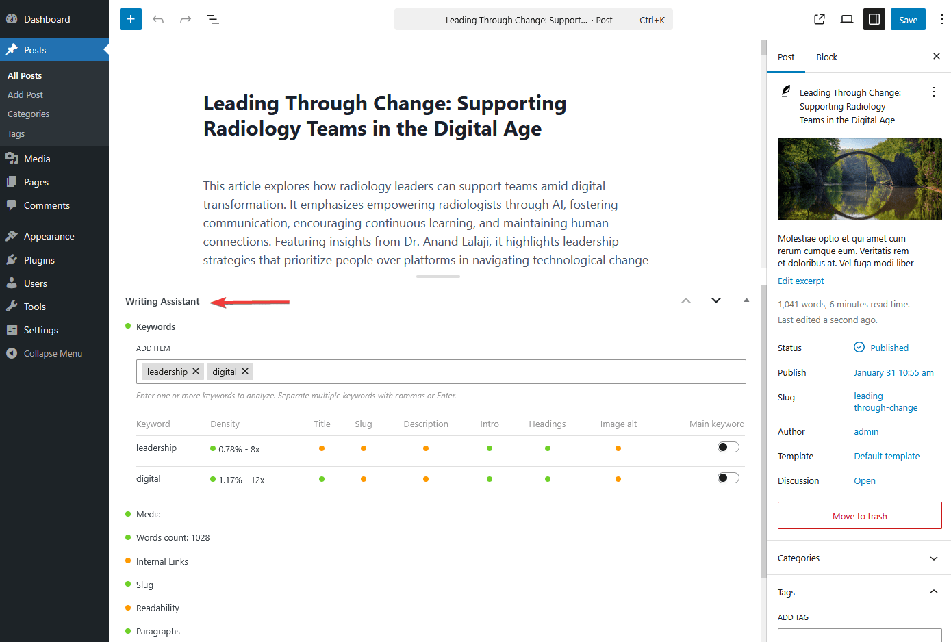 Writing assistant tab without Slim SEO
